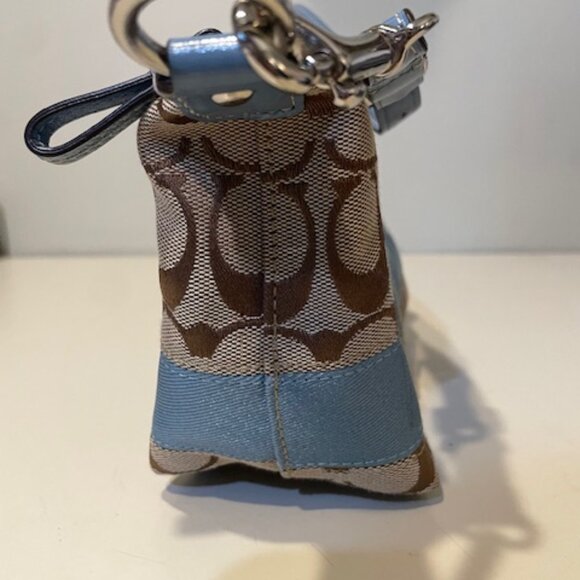 AUTHENTIC COACH Y2K SIGNATURE BROWN CANVAS MINI DEMI BAGUETTE SHOULDER BAG Blue - Picture 5 of 6